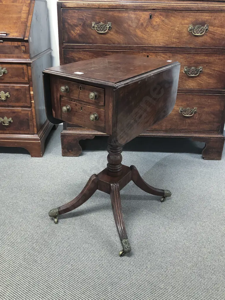 Regency Mahogany Drop Leaf Work Table Image 1++