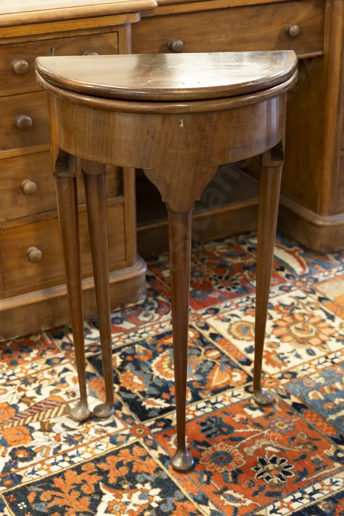 An Attractive & Rare Small Mid Georgian Mahogany D Shaped Foldover Games/Work Table Image 1++