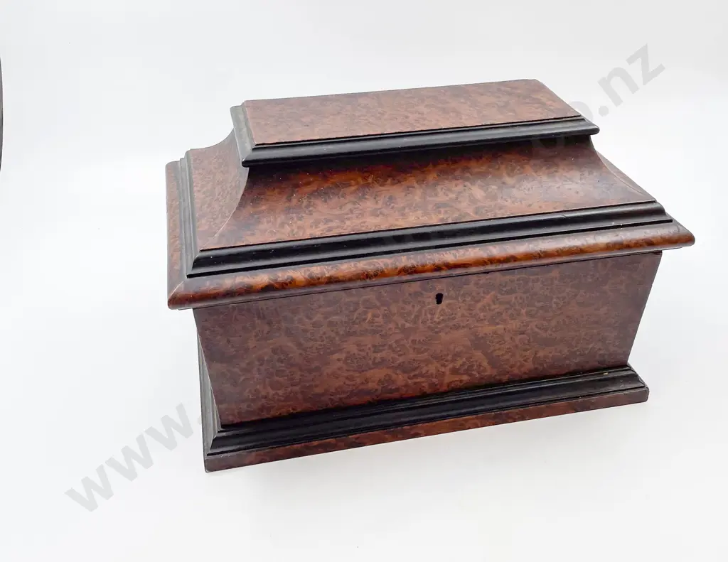 Vict Burr Walnut & Ebonised Sarcophagus Tea Caddy Image 1++