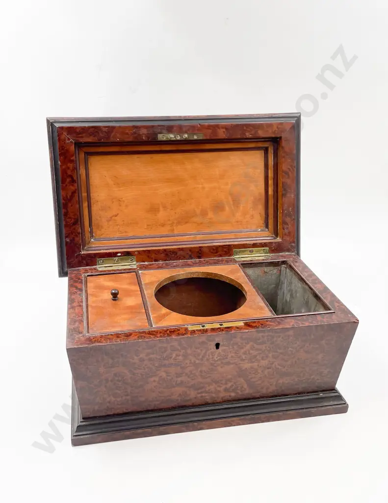 Vict Burr Walnut & Ebonised Sarcophagus Tea Caddy Image 1++