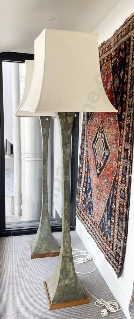 Stylish Pair Of Bronze Floor Lamps & Shades Image 1++