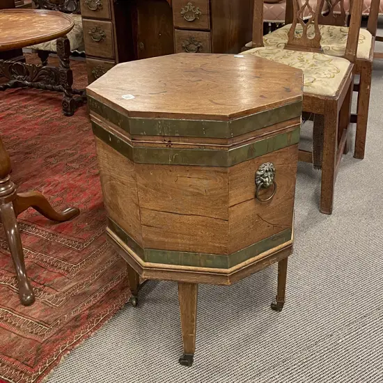 Geo III Mahogany & Brass Bound Octagonal Cellaret