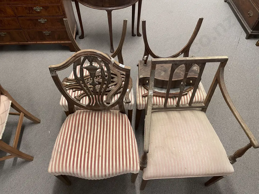 Geo III Open Armchair, 3 Shield Back Chairs & Toilet Mirror (All For Restoration) Image 1++