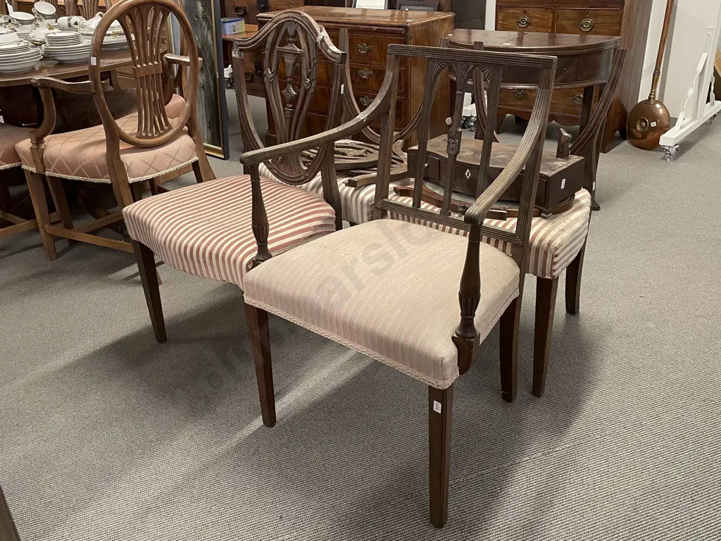 Geo III Open Armchair, 3 Shield Back Chairs & Toilet Mirror (All For Restoration) Image 1++
