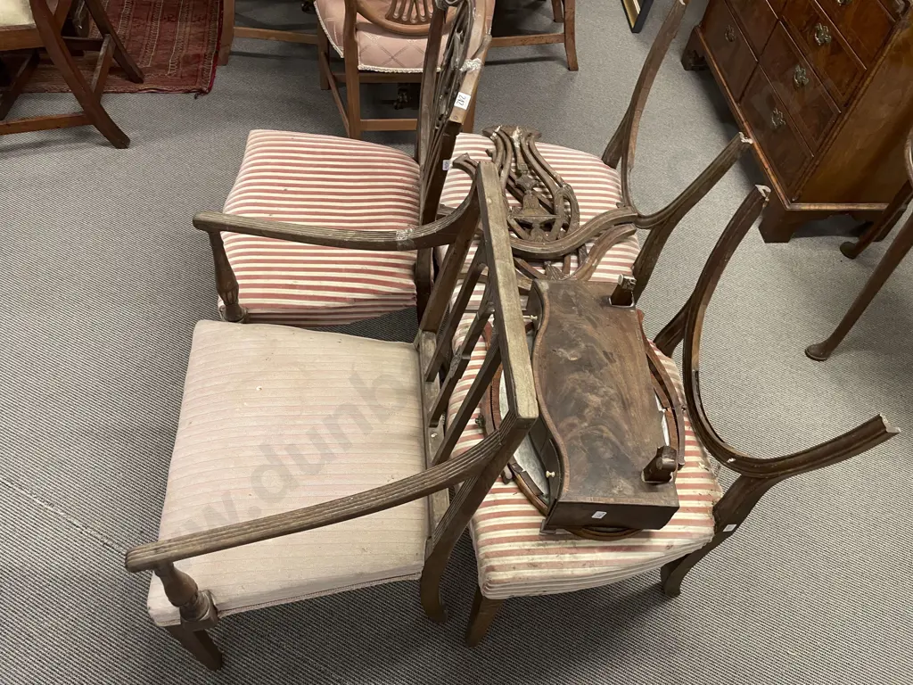 Geo III Open Armchair, 3 Shield Back Chairs & Toilet Mirror (All For Restoration) Image 1++