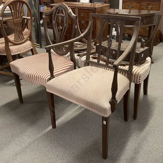Geo III Open Armchair, 3 Shield Back Chairs & Toilet Mirror (All For Restoration)