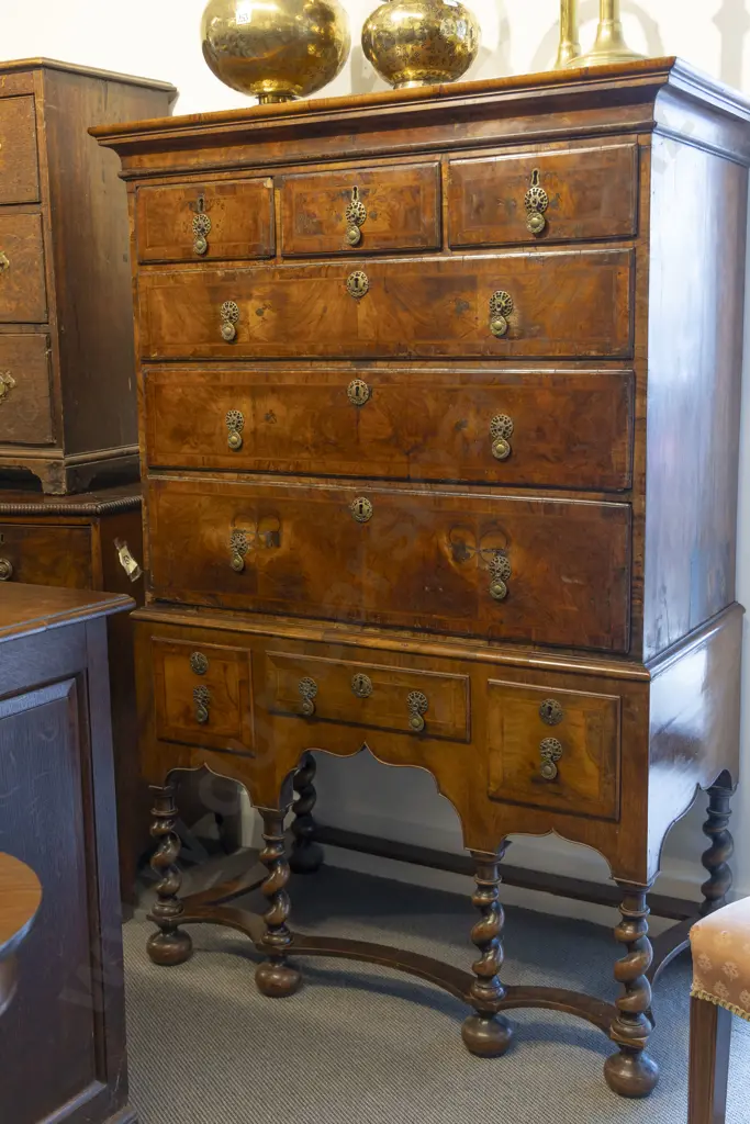 Wm & Mary Walnut & Crossbanded Chest On Stand Image 1++