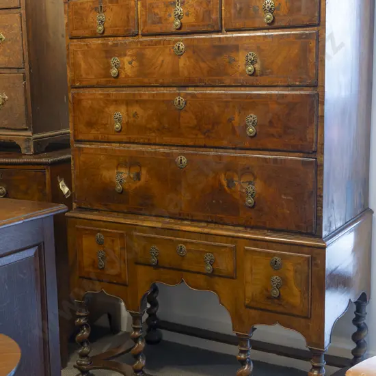 Wm & Mary Walnut & Crossbanded Chest On Stand