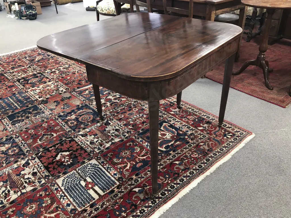 Geo III Mahogany Inlaid & Crossbanded D Shape Foldover Tea Table Image 1++