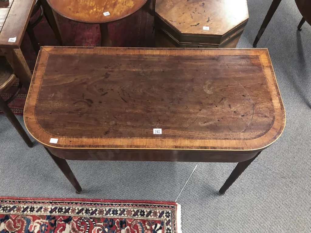 Geo III Mahogany Inlaid & Crossbanded D Shape Foldover Tea Table Image 1++