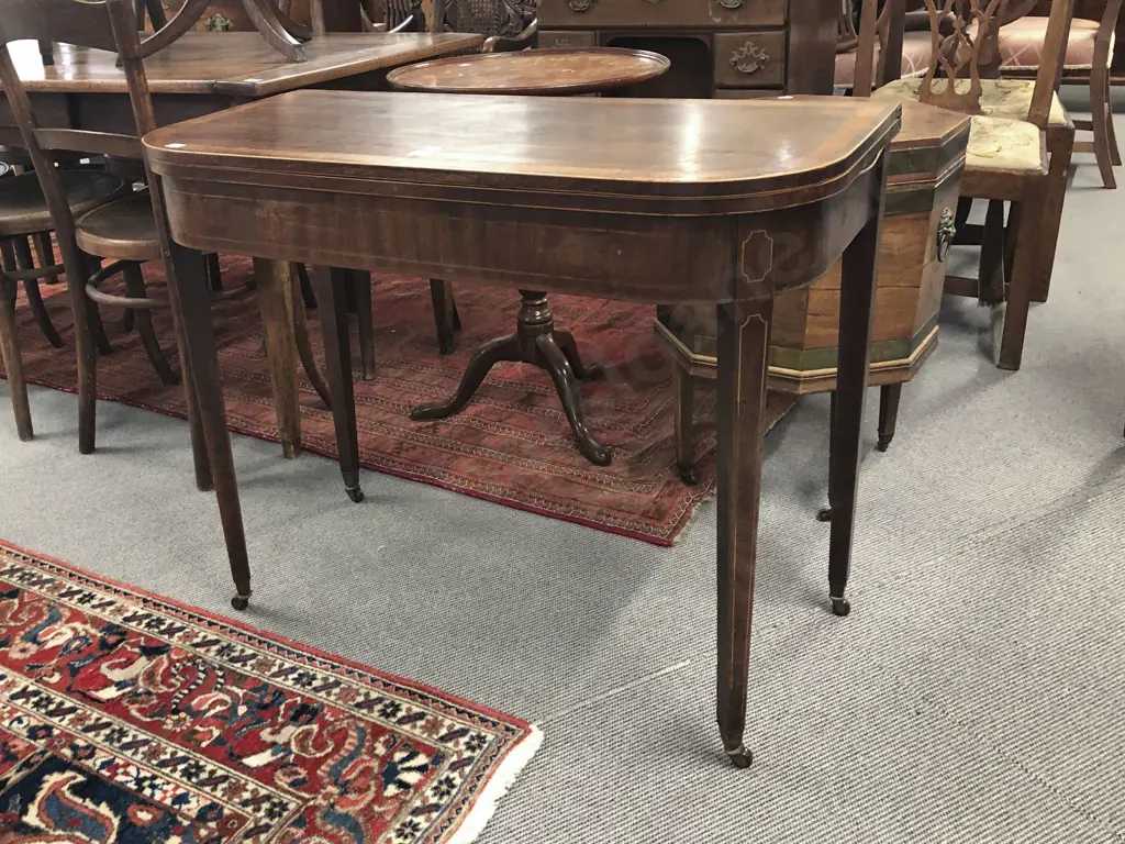 Geo III Mahogany Inlaid & Crossbanded D Shape Foldover Tea Table Image 1++