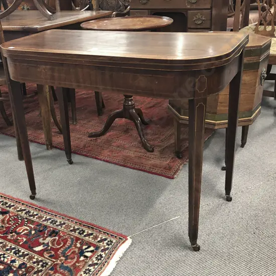 Geo III Mahogany Inlaid & Crossbanded D Shape Foldover Tea Table