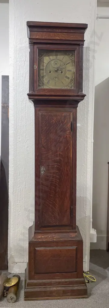 C18th English Oak Brass Faced Longcase Clock Image 1++