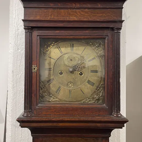 C18th English Oak Brass Faced Longcase Clock