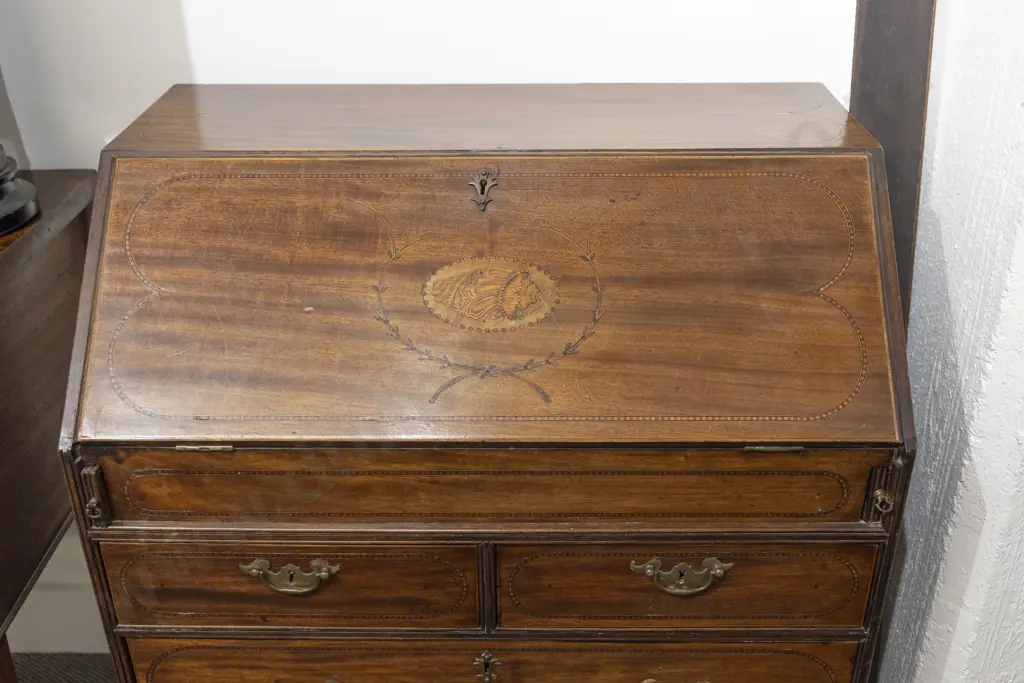 Geo III Mahogany & Inlaid Bureau Image 1++
