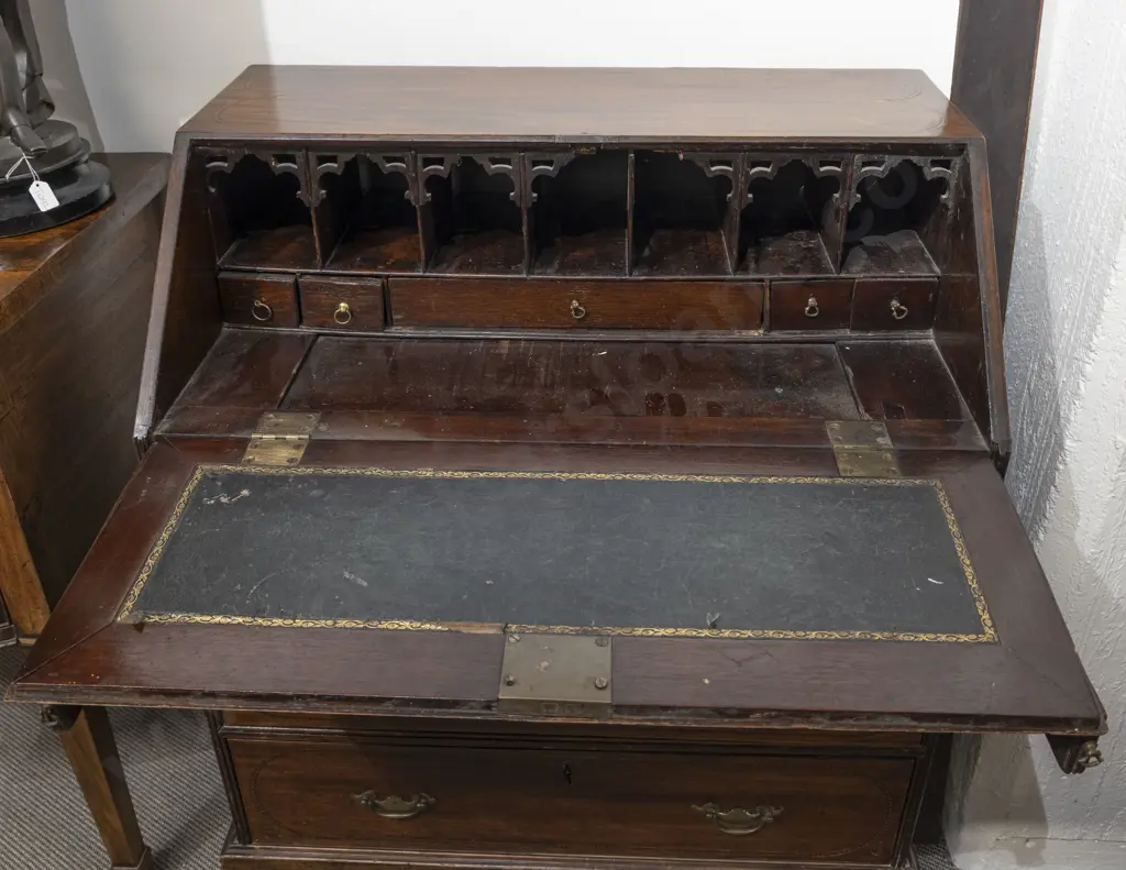 Geo III Mahogany & Inlaid Bureau Image 1++