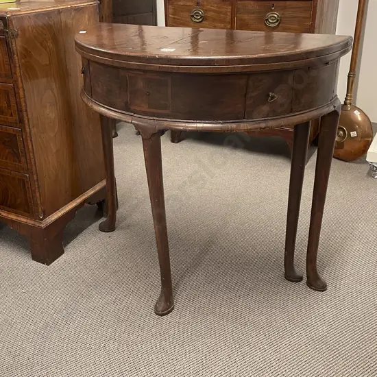 Geo II Walnut Demi Lune Foldover Gateleg Tea Table