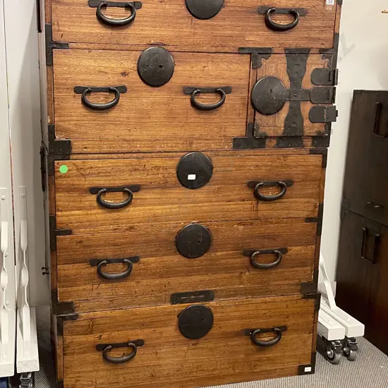 Antique Japanese Tansu Cedar & Iron Bound Chest