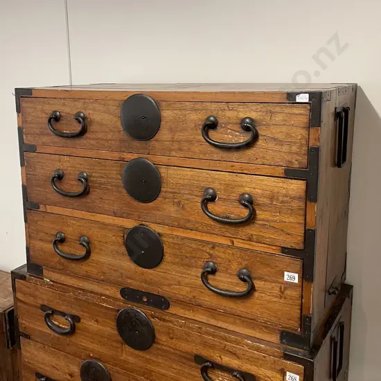 Antique Japanese Tansu Cedar & Iron Bound 3 Drawer Chest
