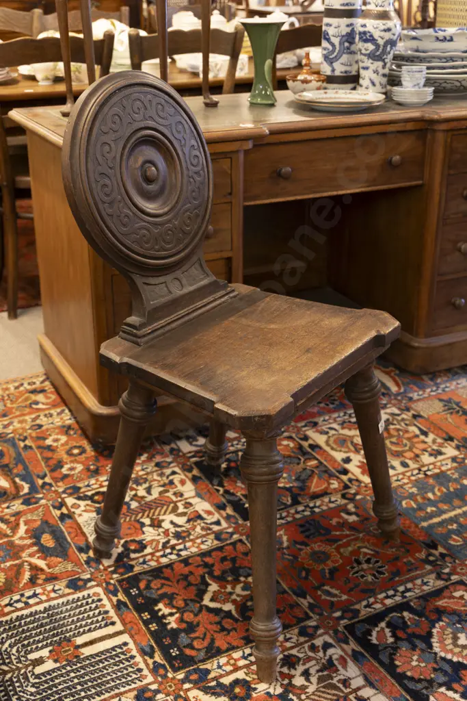 C19th Spanish Oak Hall Chair Image 1++