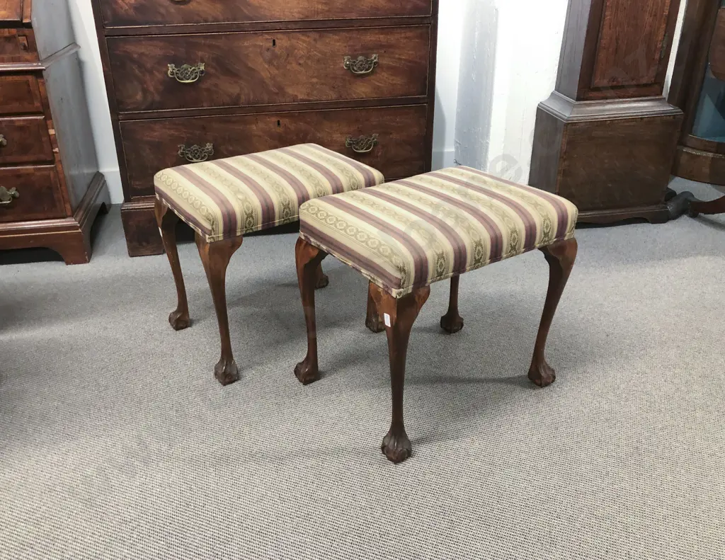 Pair Of Queen Anne Style Walnut Footstools Image 1++