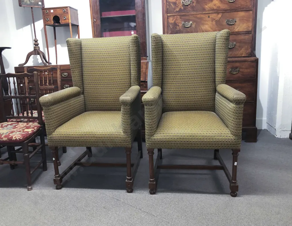 Pair Of Late C19th or Early C2Oth Mahogany Wing Armchairs Image 1++