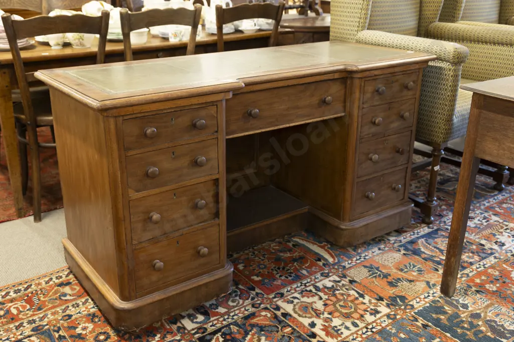 Late Victorian Stamped Maple & Co Faded Mahogany Knee Hole Writing Desk Image 1++