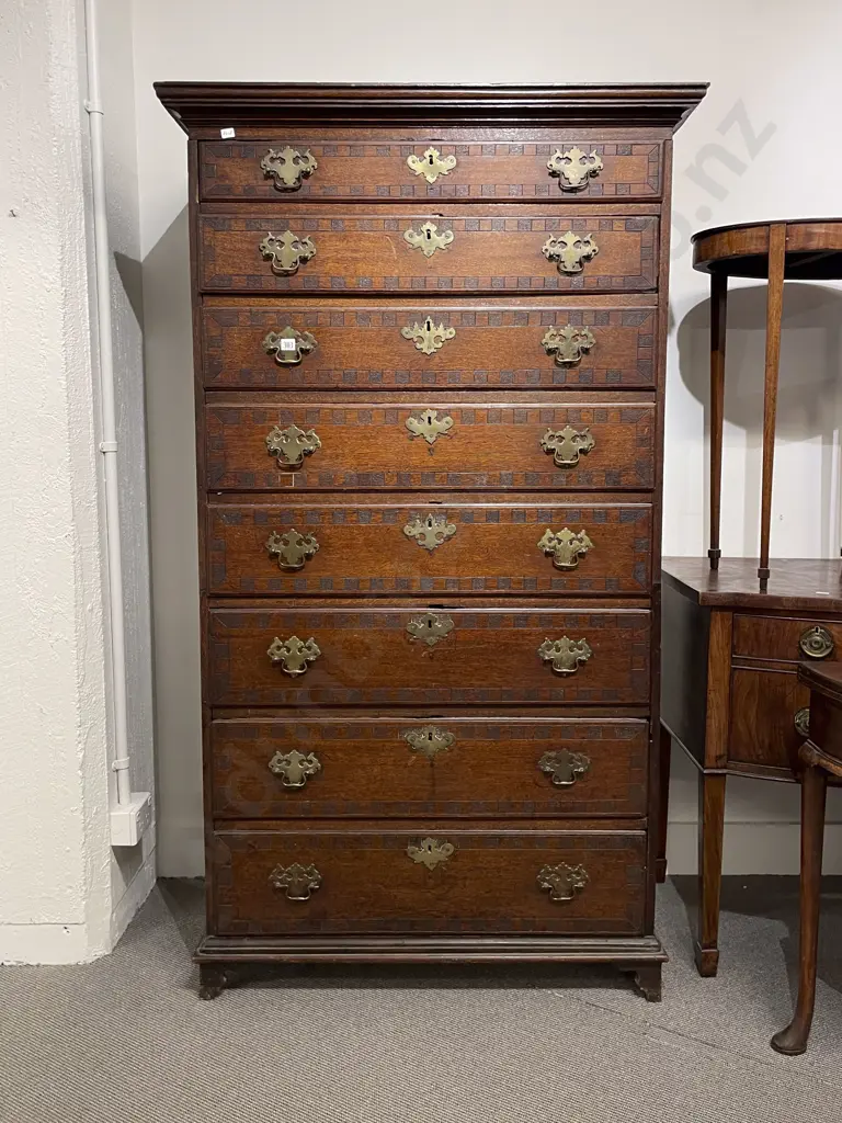 An Attractive Geo III Oak 8 Drawer Tallboy Image 1++