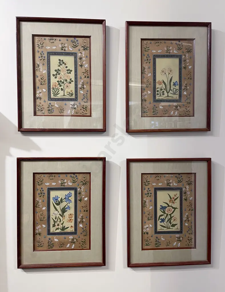 Set Of 4 Indian Gouache Botanical Paintings Image 1++