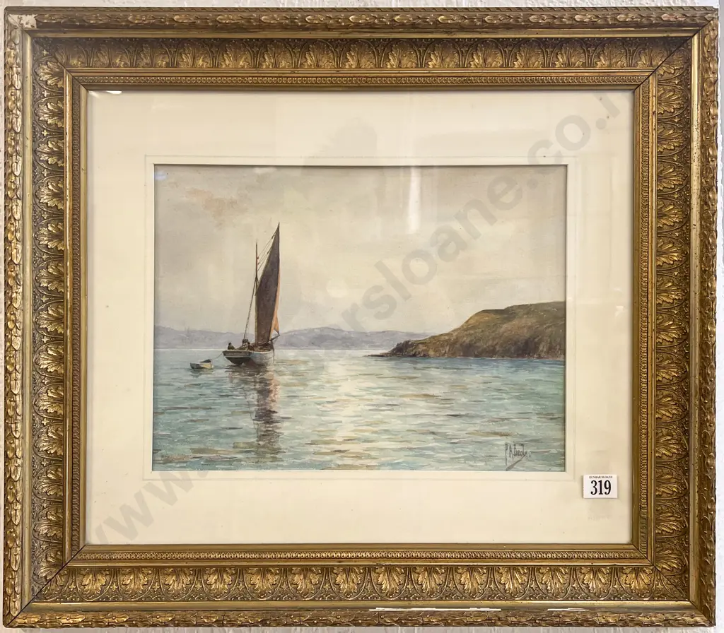 P A Beale Coastal Seascape with Fishing Boat Watercolour Image 1++