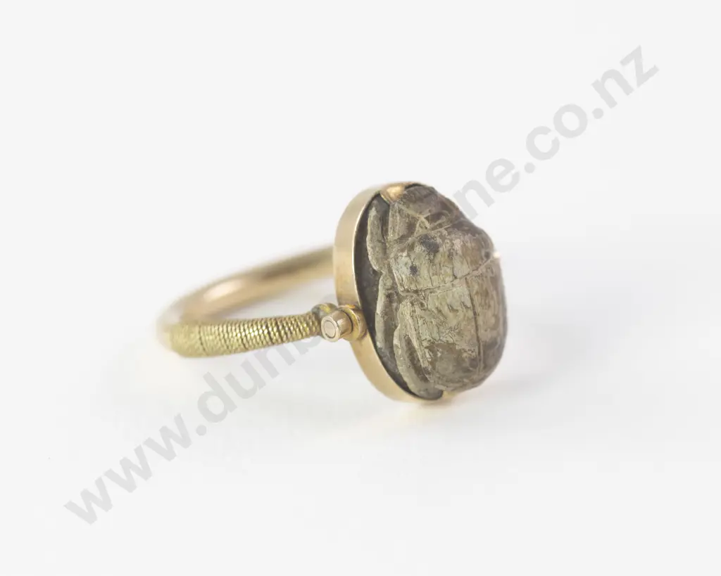 Edwardian 14ct Single Scarab Beetle Swivel Ring Image 1++