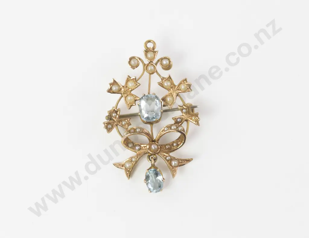 Edwardian 15ct Topaz and Pearl Brooch/Pendant Image 1++
