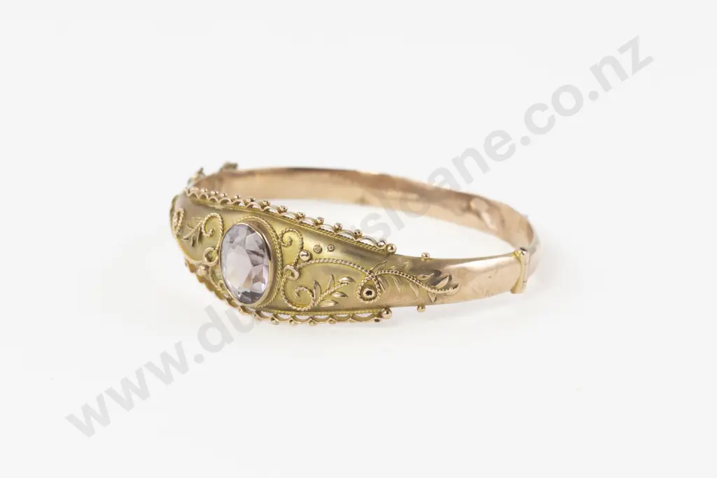 Victorian 9ct Single Amethyst Hinged Snap Bangle Image 1++