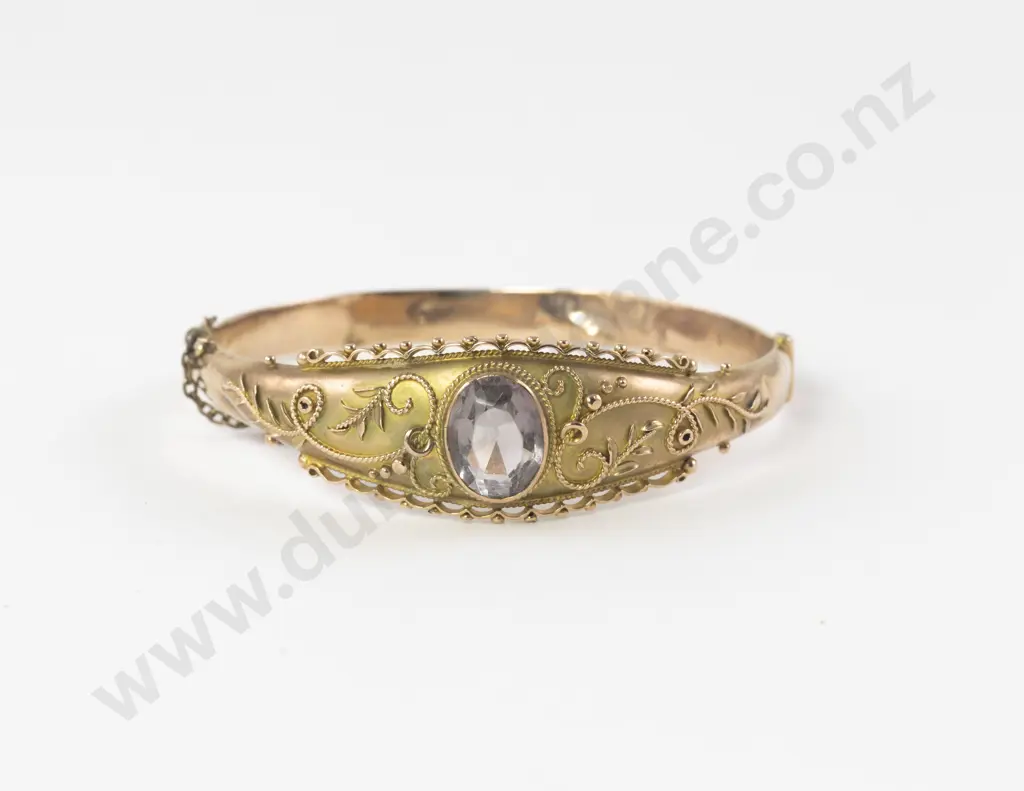 Victorian 9ct Single Amethyst Hinged Snap Bangle Image 1++