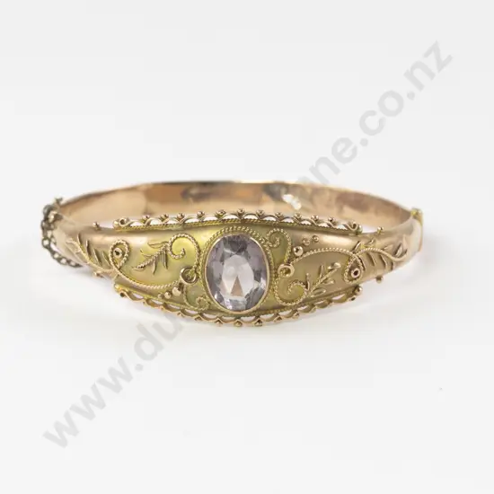 Victorian 9ct Single Amethyst Hinged Snap Bangle