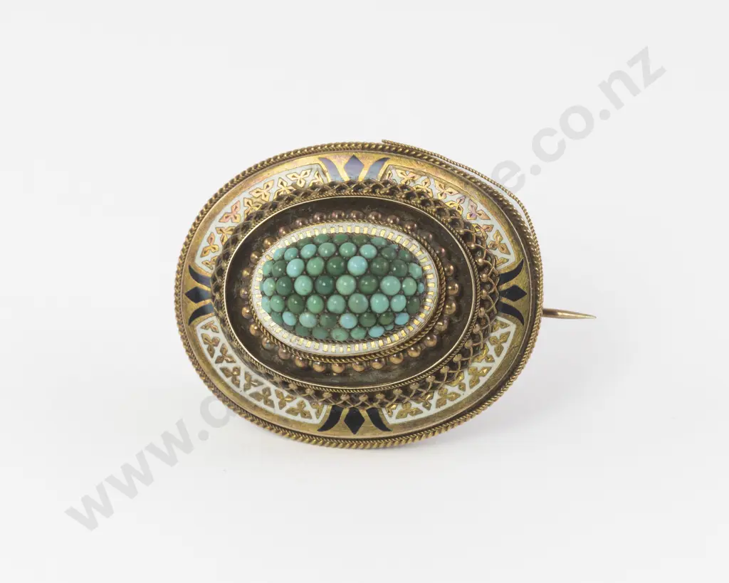 Victorian 15ct Turquoise Oval Target Brooch Image 1++