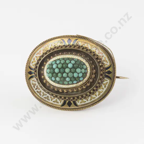 Victorian 15ct Turquoise Oval Target Brooch