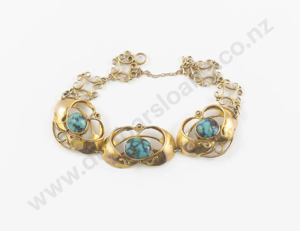 Victorian 9ct Three Stone Turquoise Bracelet Image 1++