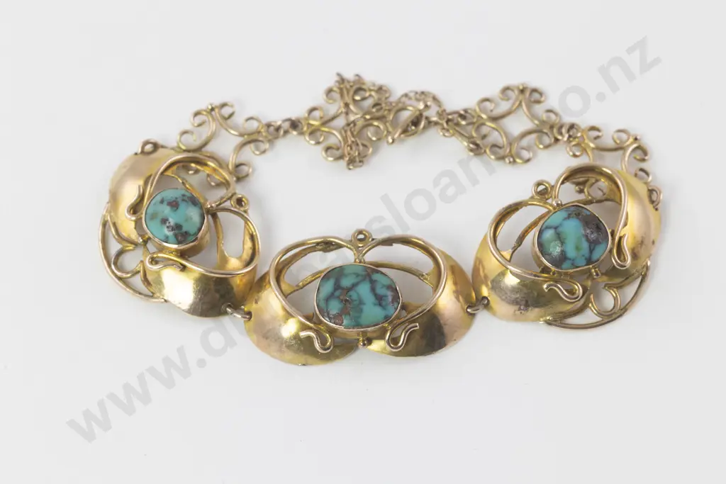 Victorian 9ct Three Stone Turquoise Bracelet Image 1++