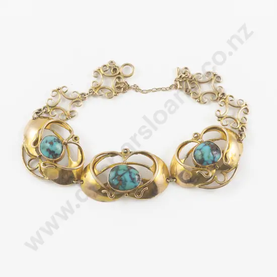 Victorian 9ct Three Stone Turquoise Bracelet