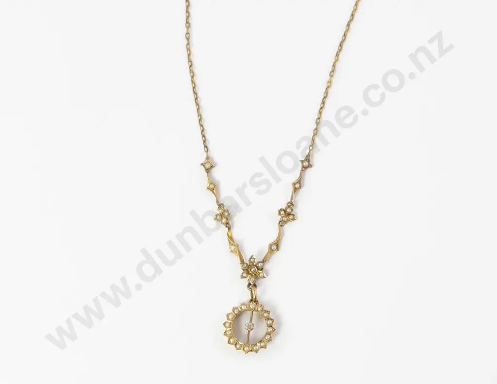 Edwardian 15ct Seed Pearl and Single Diamond Necklace Image 1++