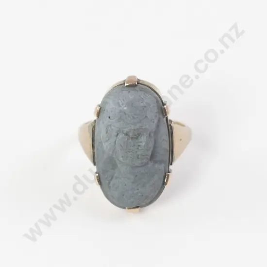 Victorian 18ct Framed Grand Tour Lava Portrait Cameo Ring