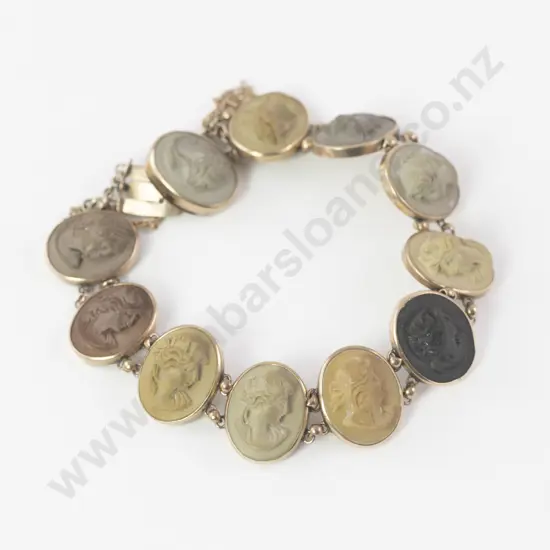 Victorian 9ct Mounted Carved Lava Cameo Bracelet