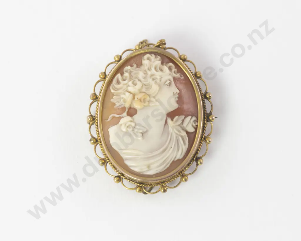 9ct Framed Classical Portrait Cameo Brooch Image 1++