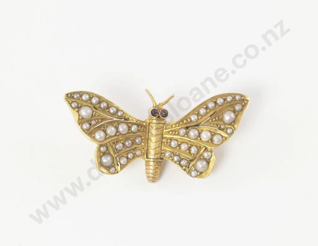 Victorian 15ct Garnet and Seed Pearl Butterfly Brooch Image 1++