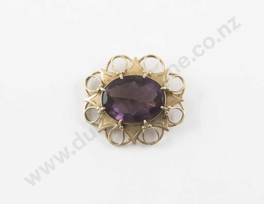 Victorian 14ct Single Amethyst Brooch Image 1++