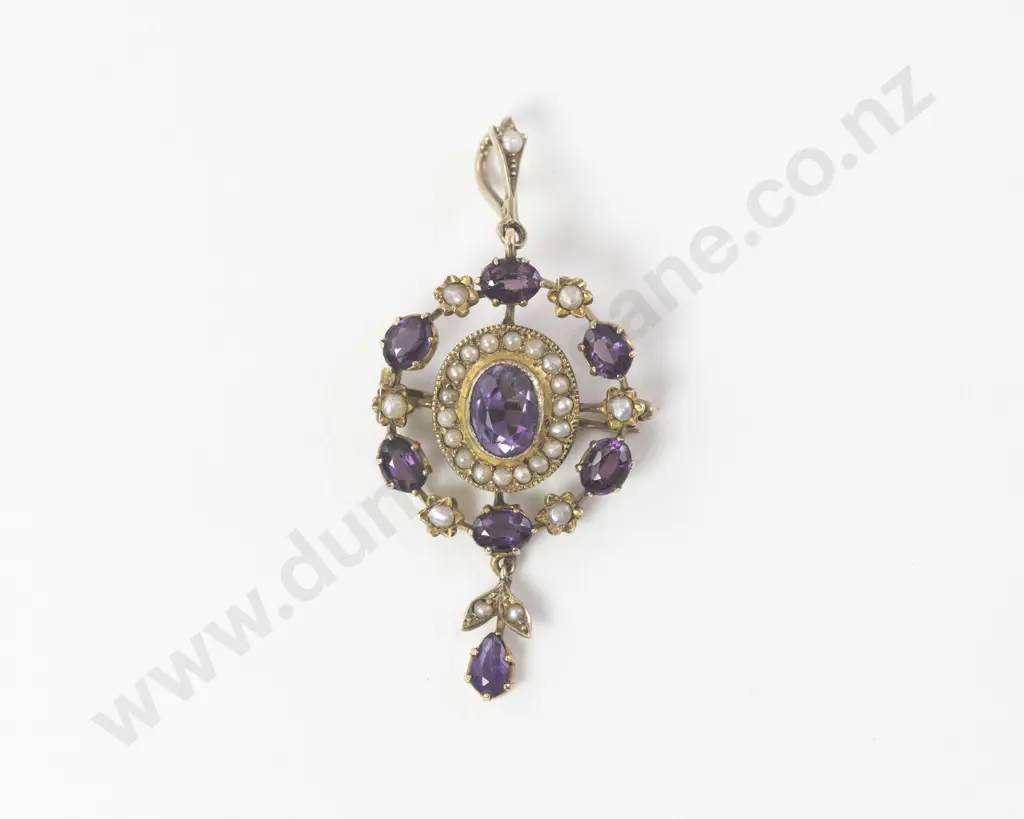 Edwardian 9ct Amethyst and Pearl Pendant/Brooch Image 1++