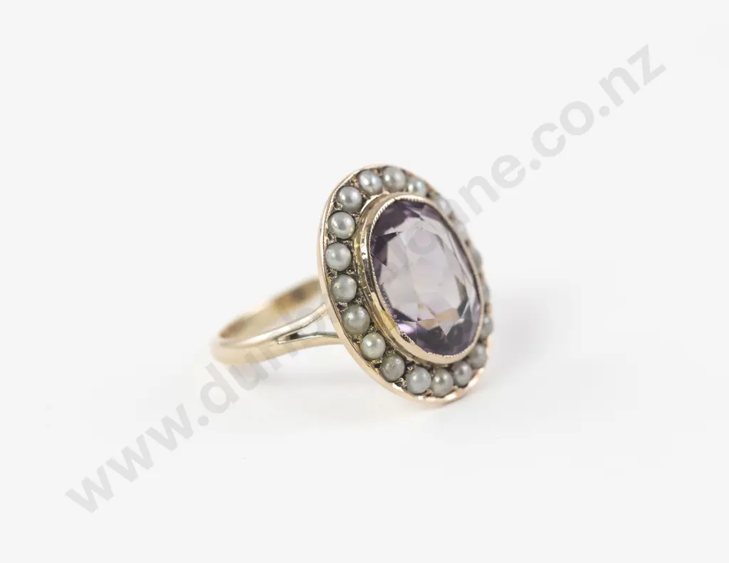 Victorian 9ct Single Amethyst and Pearl Cluster Ring Image 1++