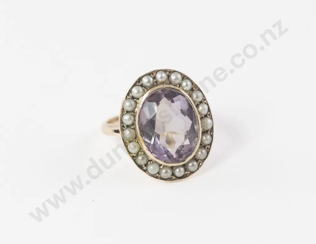 Victorian 9ct Single Amethyst and Pearl Cluster Ring Image 1++