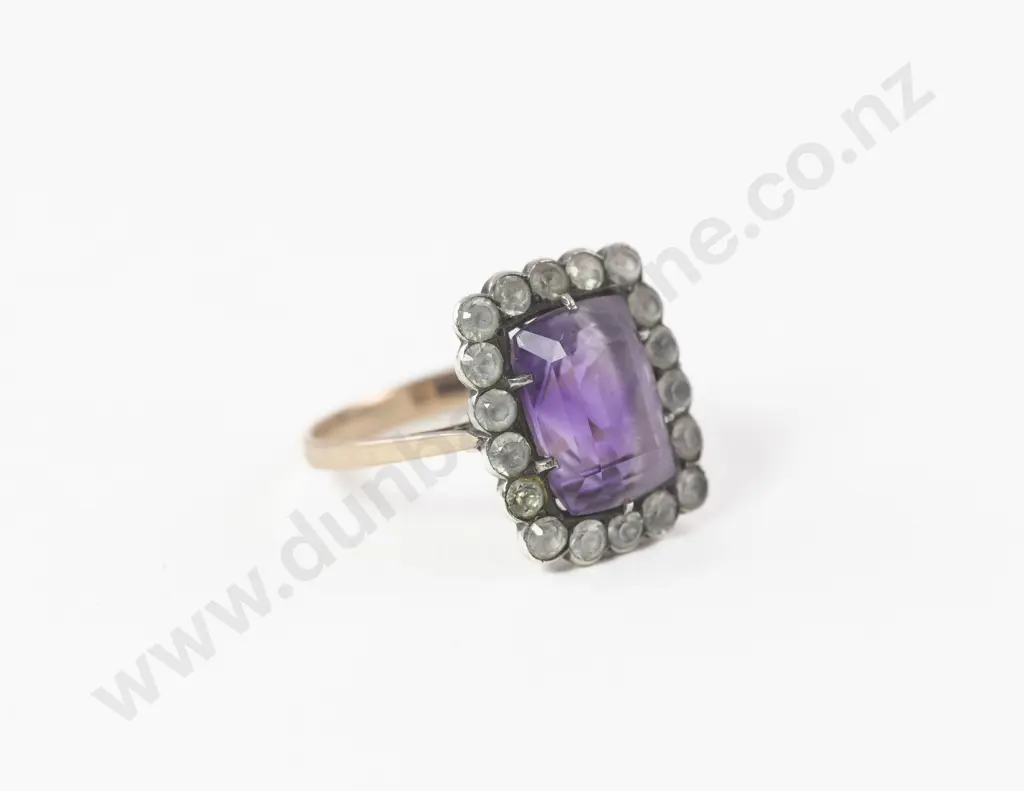 Victorian 9ct 19stone Amethyst and White Sapphire Cluster Ring Image 1++